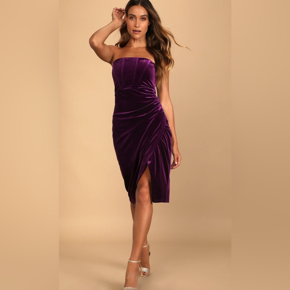 Lulus Dress Elegant Purple Velvet
